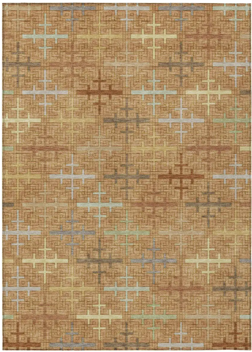 Copper And Orange Geometric Washable Indoor Outdoor Area Rug Photo 2