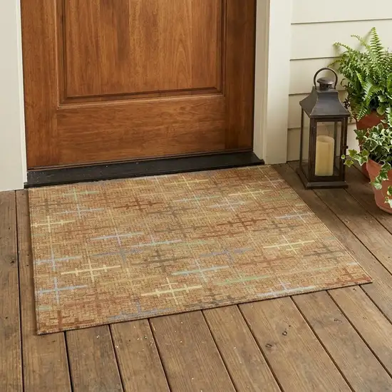 Copper And Orange Geometric Washable Indoor Outdoor Area Rug Photo 1