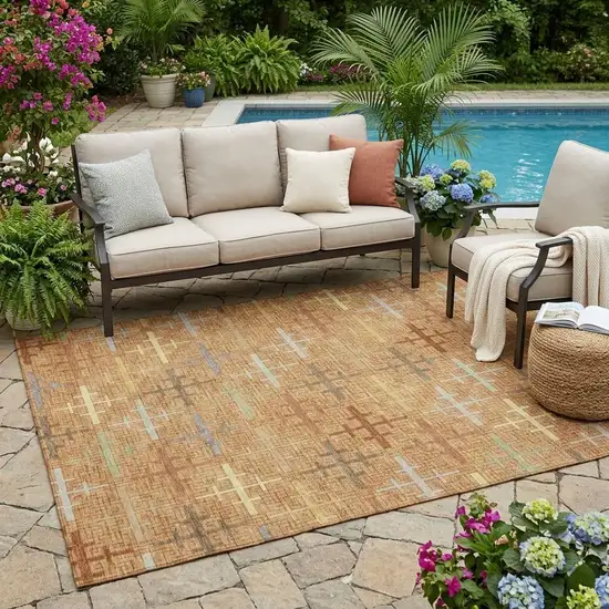 Copper And Orange Geometric Washable Indoor Outdoor Area Rug Photo 1