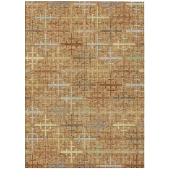 Copper And Orange Geometric Washable Indoor Outdoor Area Rug Photo 2