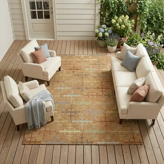 Copper And Orange Geometric Washable Indoor Outdoor Area Rug Photo 1