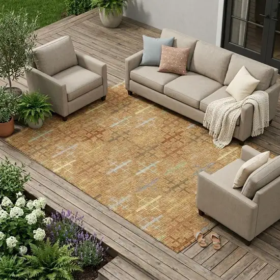 Copper And Orange Geometric Washable Indoor Outdoor Area Rug Photo 1
