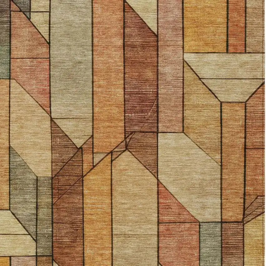 Copper And Orange Geometric Washable Indoor Outdoor Area Rug Photo 3
