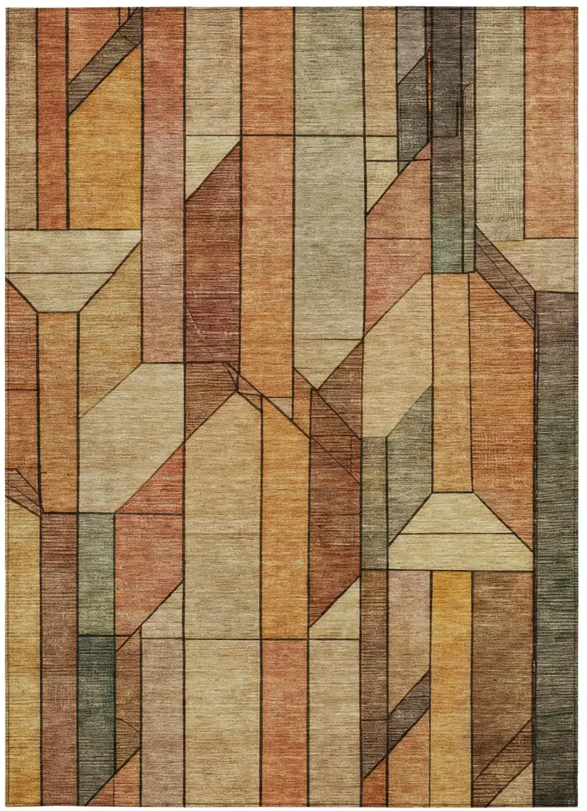 Copper And Orange Geometric Washable Indoor Outdoor Area Rug Photo 2