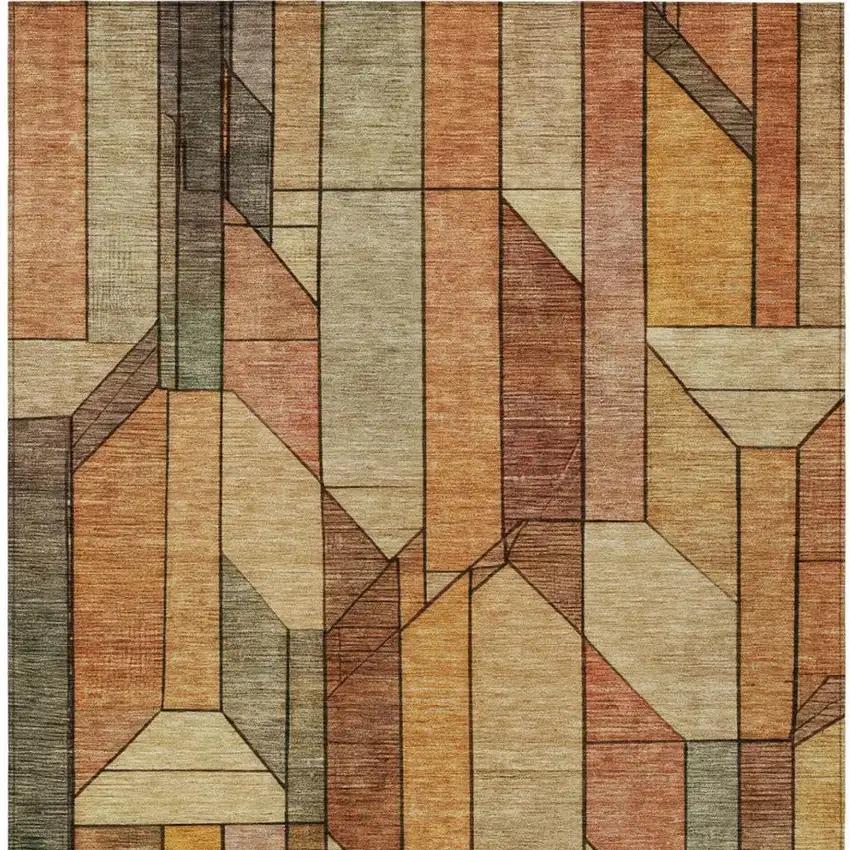Copper And Orange Geometric Washable Indoor Outdoor Area Rug Photo 7