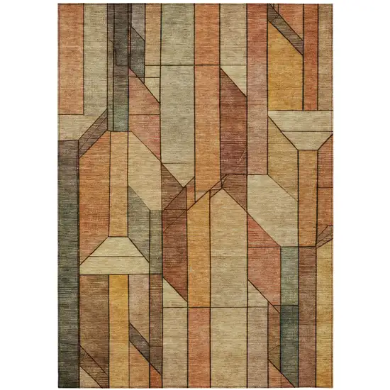 Copper And Orange Geometric Washable Indoor Outdoor Area Rug Photo 1