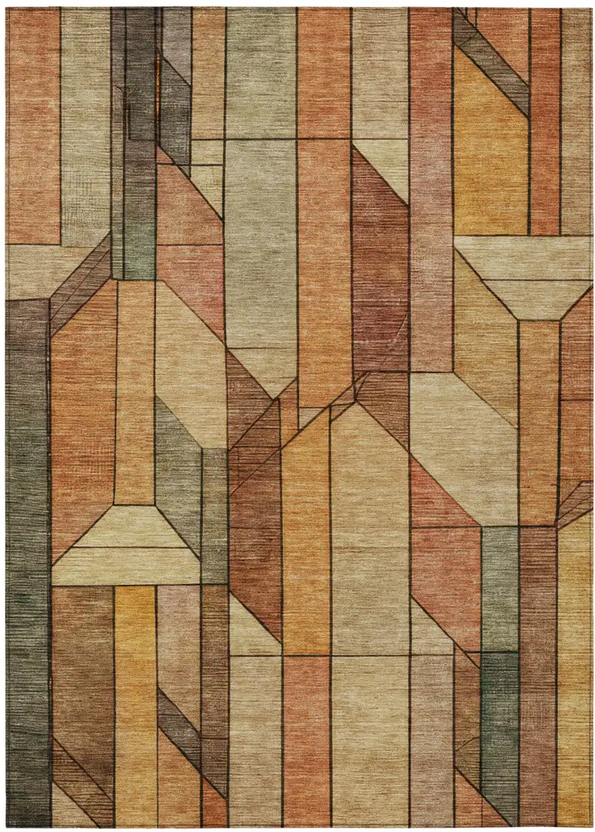 Copper And Orange Geometric Washable Indoor Outdoor Area Rug Photo 1