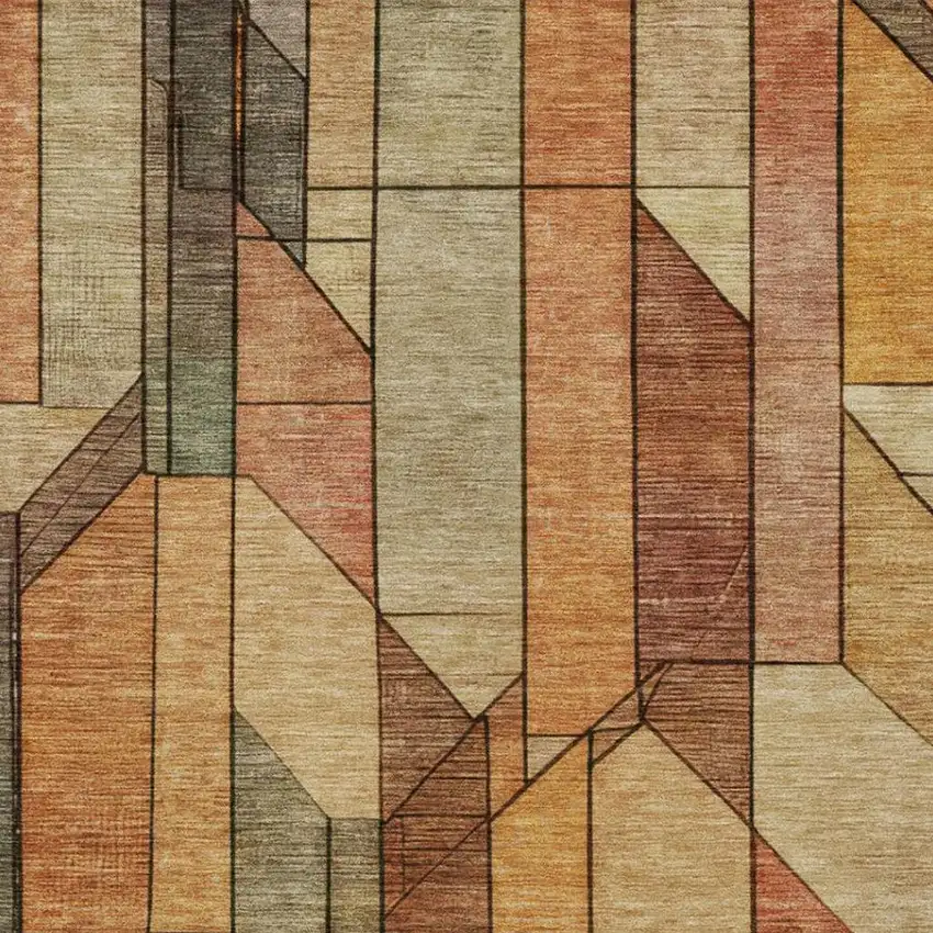 Copper And Orange Geometric Washable Indoor Outdoor Area Rug Photo 5