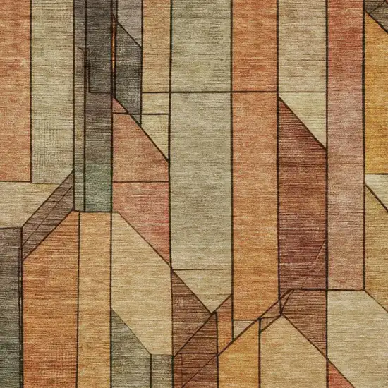 Copper And Orange Geometric Washable Indoor Outdoor Area Rug Photo 4