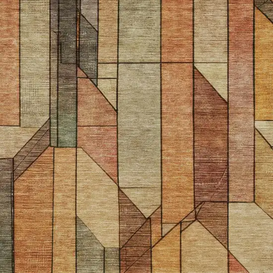 Copper And Orange Geometric Washable Indoor Outdoor Area Rug Photo 6