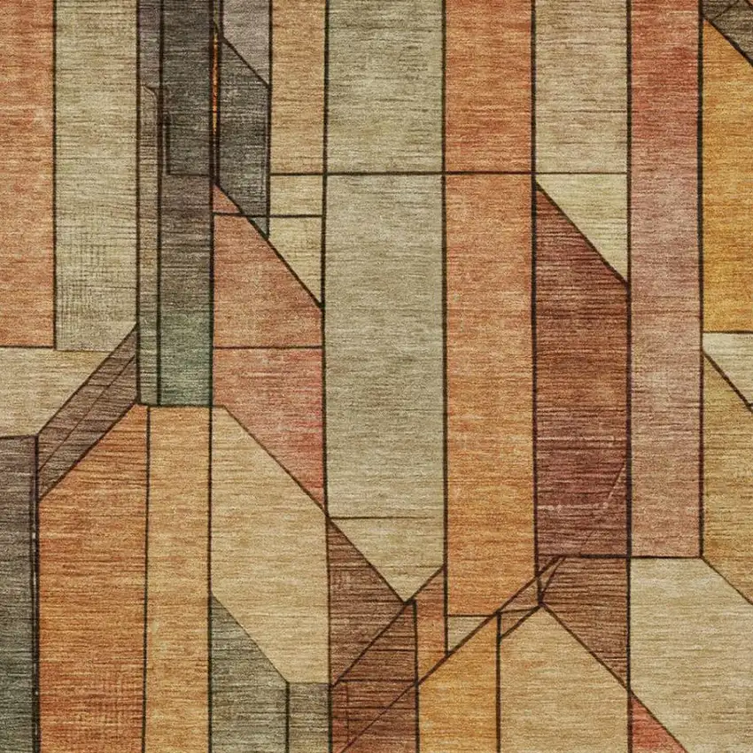 Copper And Orange Geometric Washable Indoor Outdoor Area Rug Photo 6