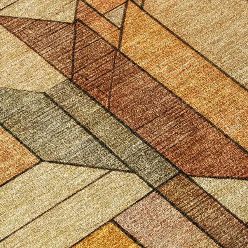 Copper And Orange Geometric Washable Indoor Outdoor Area Rug Photo 9