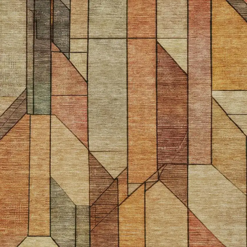 Copper And Orange Geometric Washable Indoor Outdoor Area Rug Photo 4