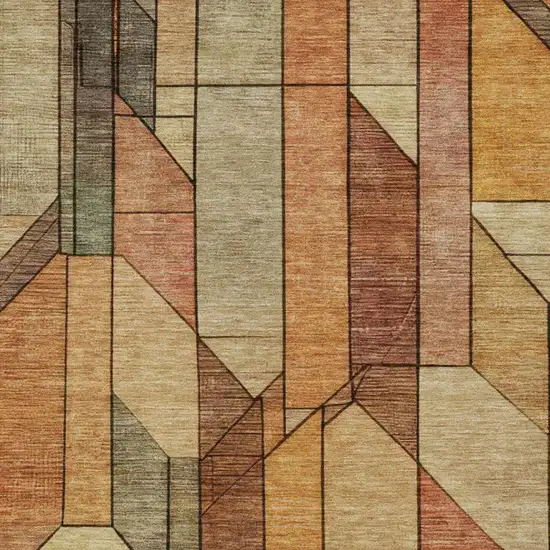 Copper And Orange Geometric Washable Indoor Outdoor Area Rug Photo 4
