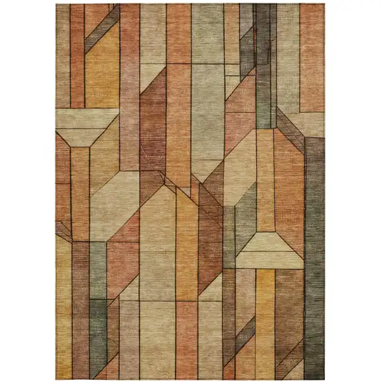 Copper And Orange Geometric Washable Indoor Outdoor Area Rug Photo 2
