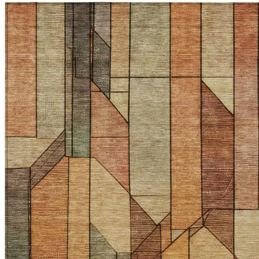 Copper And Orange Geometric Washable Indoor Outdoor Area Rug Photo 9