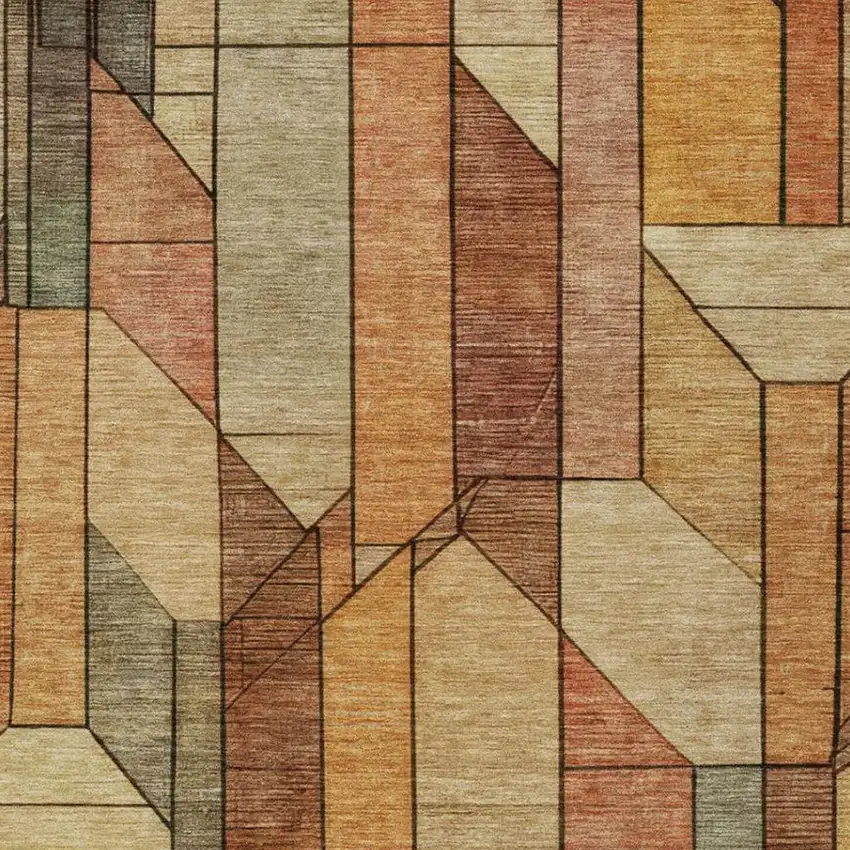 Copper And Orange Geometric Washable Indoor Outdoor Area Rug Photo 6