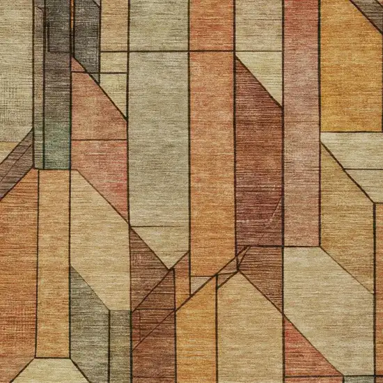Copper And Orange Geometric Washable Indoor Outdoor Area Rug Photo 1