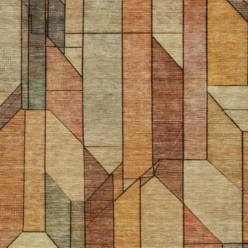 Copper And Orange Geometric Washable Indoor Outdoor Area Rug Photo 1