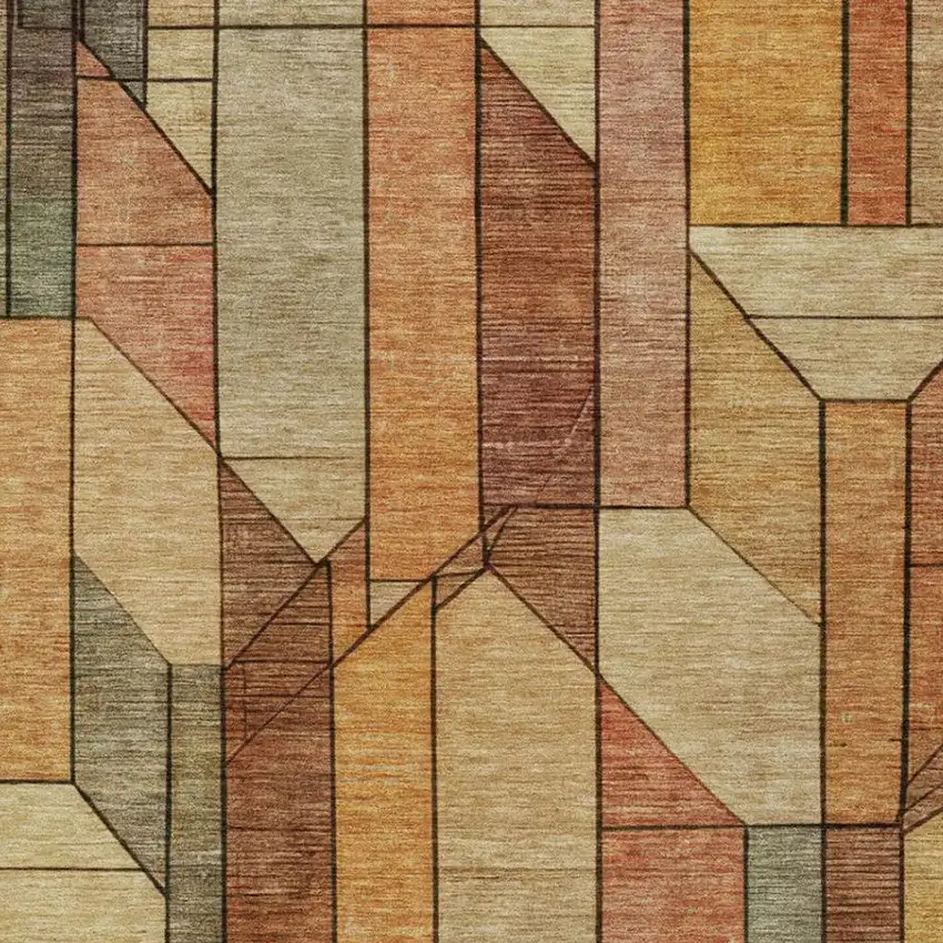 Copper And Orange Geometric Washable Indoor Outdoor Area Rug Photo 8