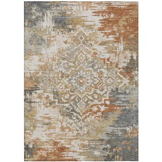 Copper And Orange Medallion Washable Indoor Outdoor Area Rug Photo 2