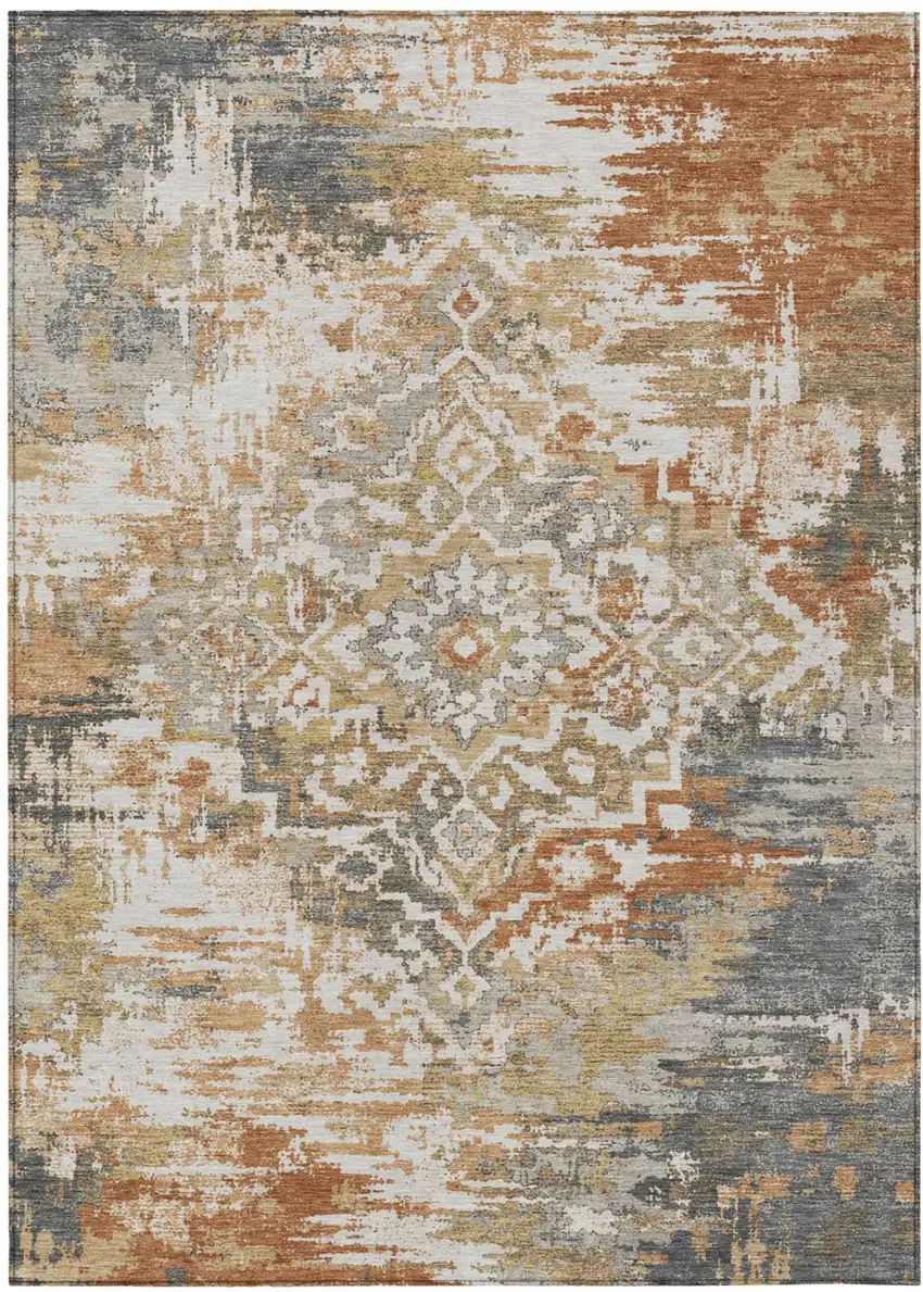 Copper And Orange Medallion Washable Indoor Outdoor Area Rug Photo 2