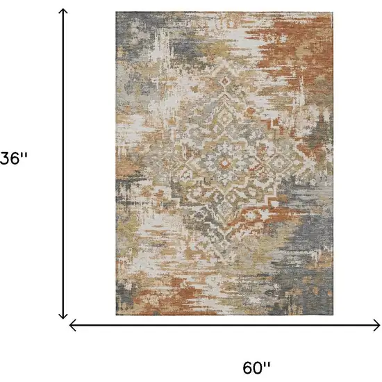 Copper And Orange Medallion Washable Indoor Outdoor Area Rug Photo 5