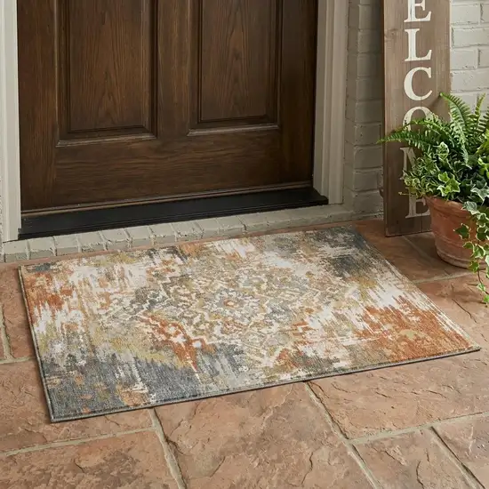 Copper And Orange Medallion Washable Indoor Outdoor Area Rug Photo 1