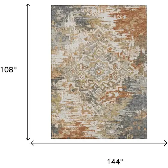 Copper And Orange Medallion Washable Indoor Outdoor Area Rug Photo 5