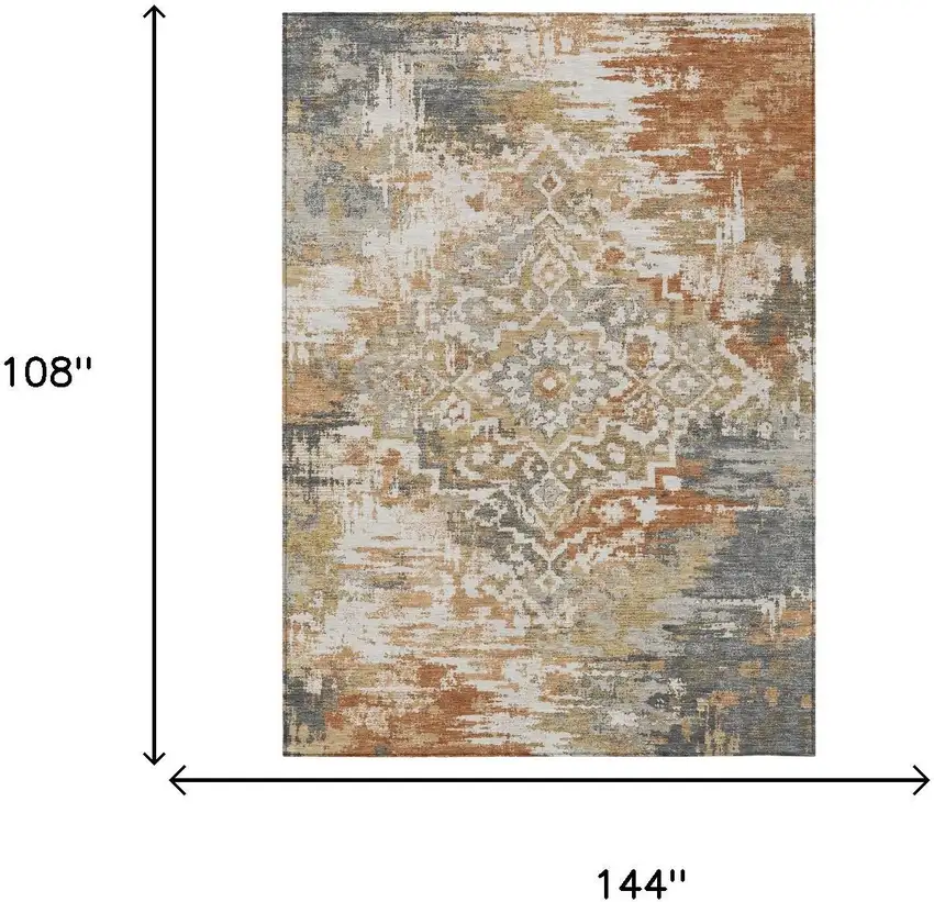 Copper And Orange Medallion Washable Indoor Outdoor Area Rug Photo 5