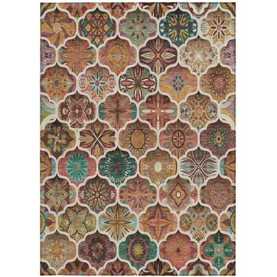 Copper And Orange Ogee Washable Indoor Outdoor Area Rug Photo 2