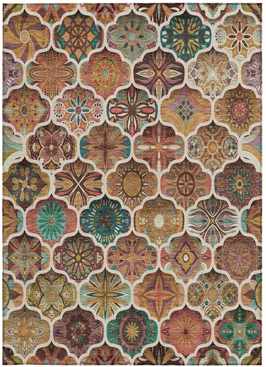 Copper And Orange Ogee Washable Indoor Outdoor Area Rug Photo 2
