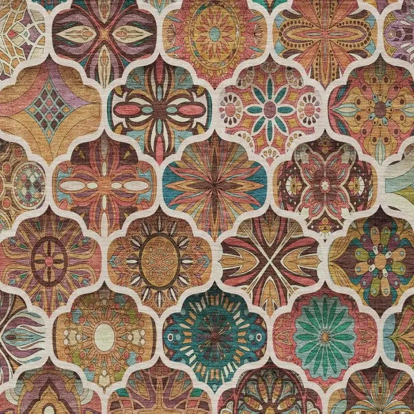 Copper And Orange Ogee Washable Indoor Outdoor Area Rug Photo 9