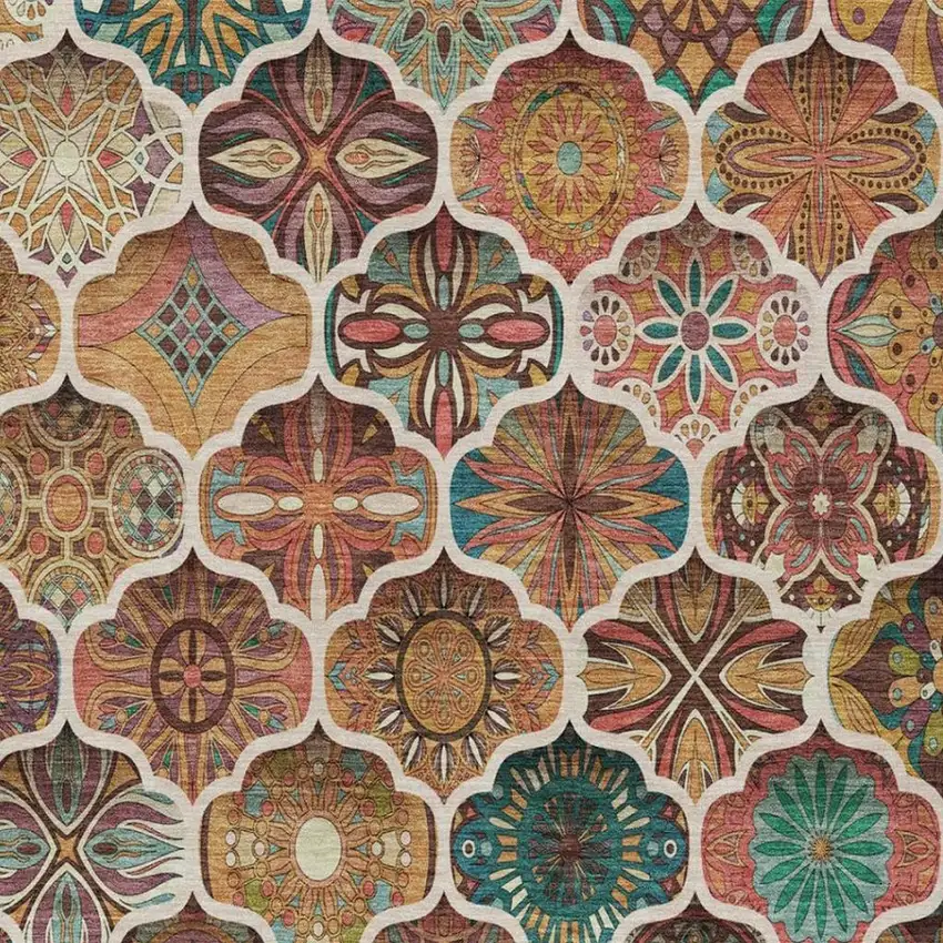 Copper And Orange Ogee Washable Indoor Outdoor Area Rug Photo 4