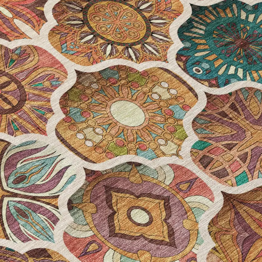 Copper And Orange Ogee Washable Indoor Outdoor Area Rug Photo 6
