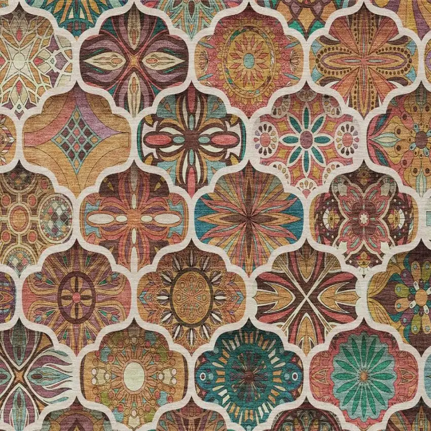 Copper And Orange Ogee Washable Indoor Outdoor Area Rug Photo 1
