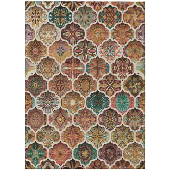 Copper And Orange Ogee Washable Indoor Outdoor Area Rug Photo 3