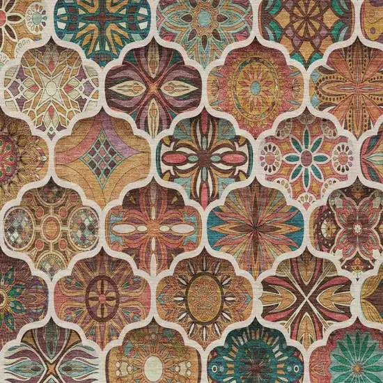 Copper And Orange Ogee Washable Indoor Outdoor Area Rug Photo 4