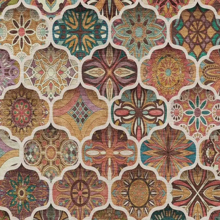 Copper And Orange Ogee Washable Indoor Outdoor Area Rug Photo 4