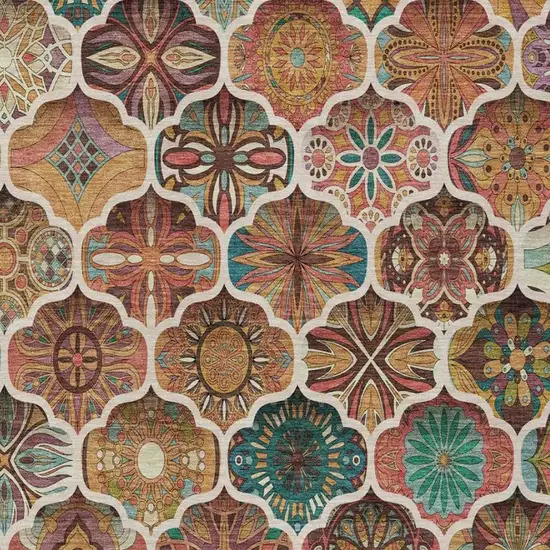 Copper And Orange Ogee Washable Indoor Outdoor Area Rug Photo 1