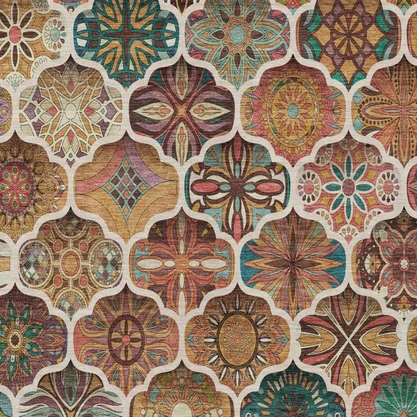 Copper And Orange Ogee Washable Indoor Outdoor Area Rug Photo 5