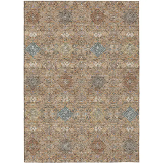 Copper And Orange Oriental Washable Indoor Outdoor Area Rug Photo 1