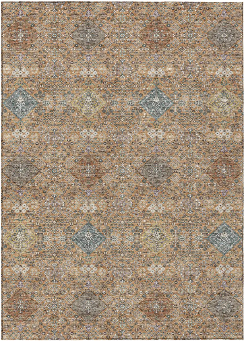 Copper And Orange Oriental Washable Indoor Outdoor Area Rug Photo 1