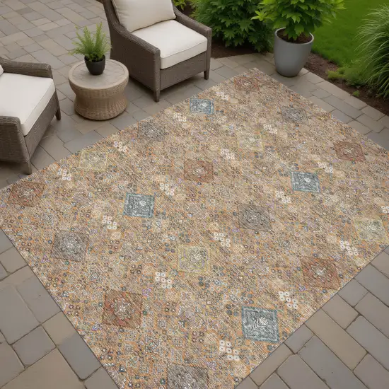 Copper And Orange Oriental Washable Indoor Outdoor Area Rug Photo 7