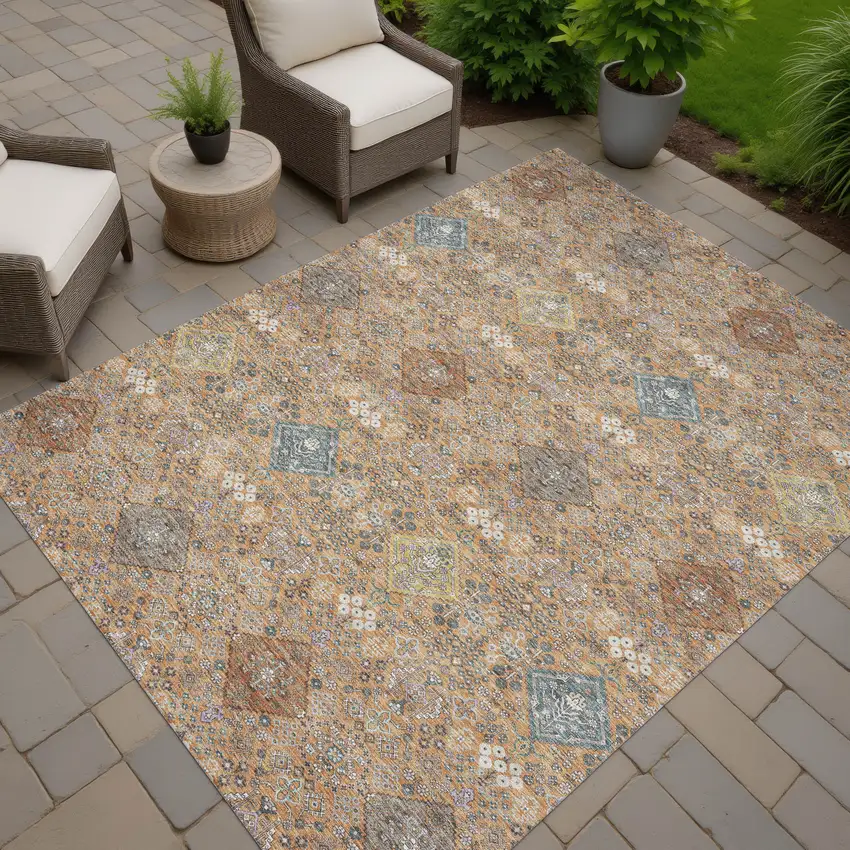 Copper And Orange Oriental Washable Indoor Outdoor Area Rug Photo 7