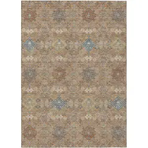 Photo of Copper And Orange Oriental Washable Indoor Outdoor Area Rug