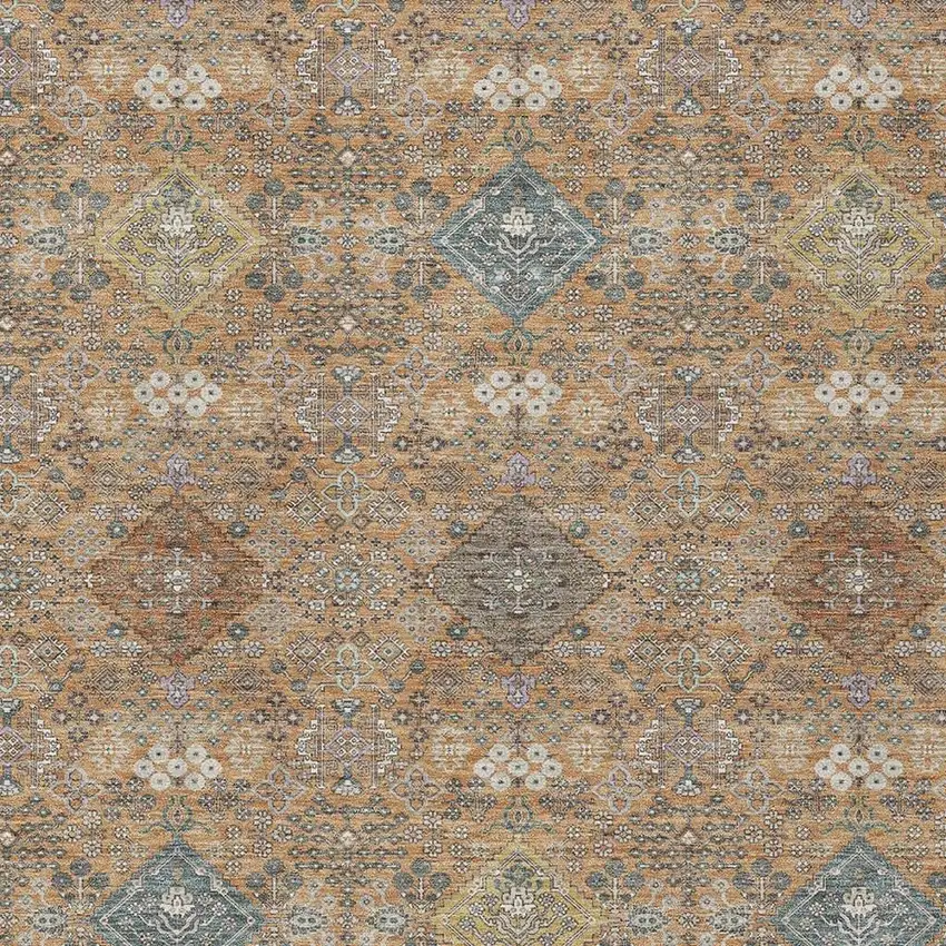 Copper And Orange Oriental Washable Indoor Outdoor Area Rug Photo 2