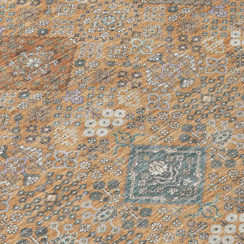 Copper And Orange Oriental Washable Indoor Outdoor Area Rug Photo 9