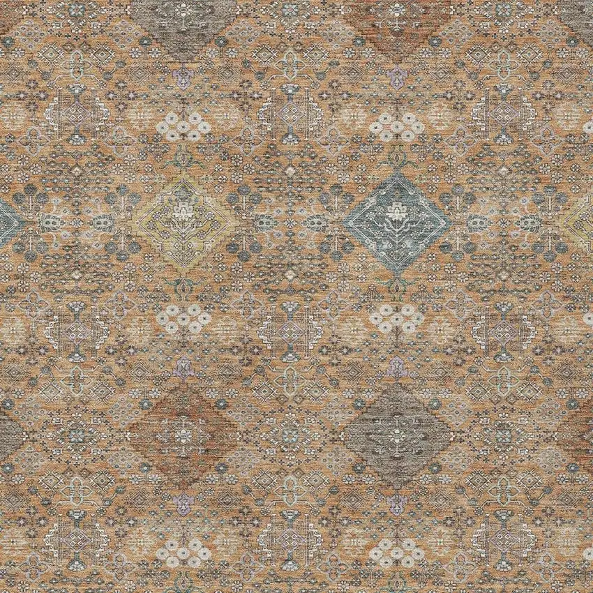 Copper And Orange Oriental Washable Indoor Outdoor Area Rug Photo 2