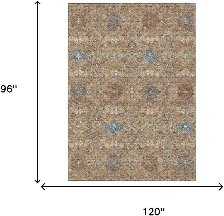 Copper And Orange Oriental Washable Indoor Outdoor Area Rug Photo 6